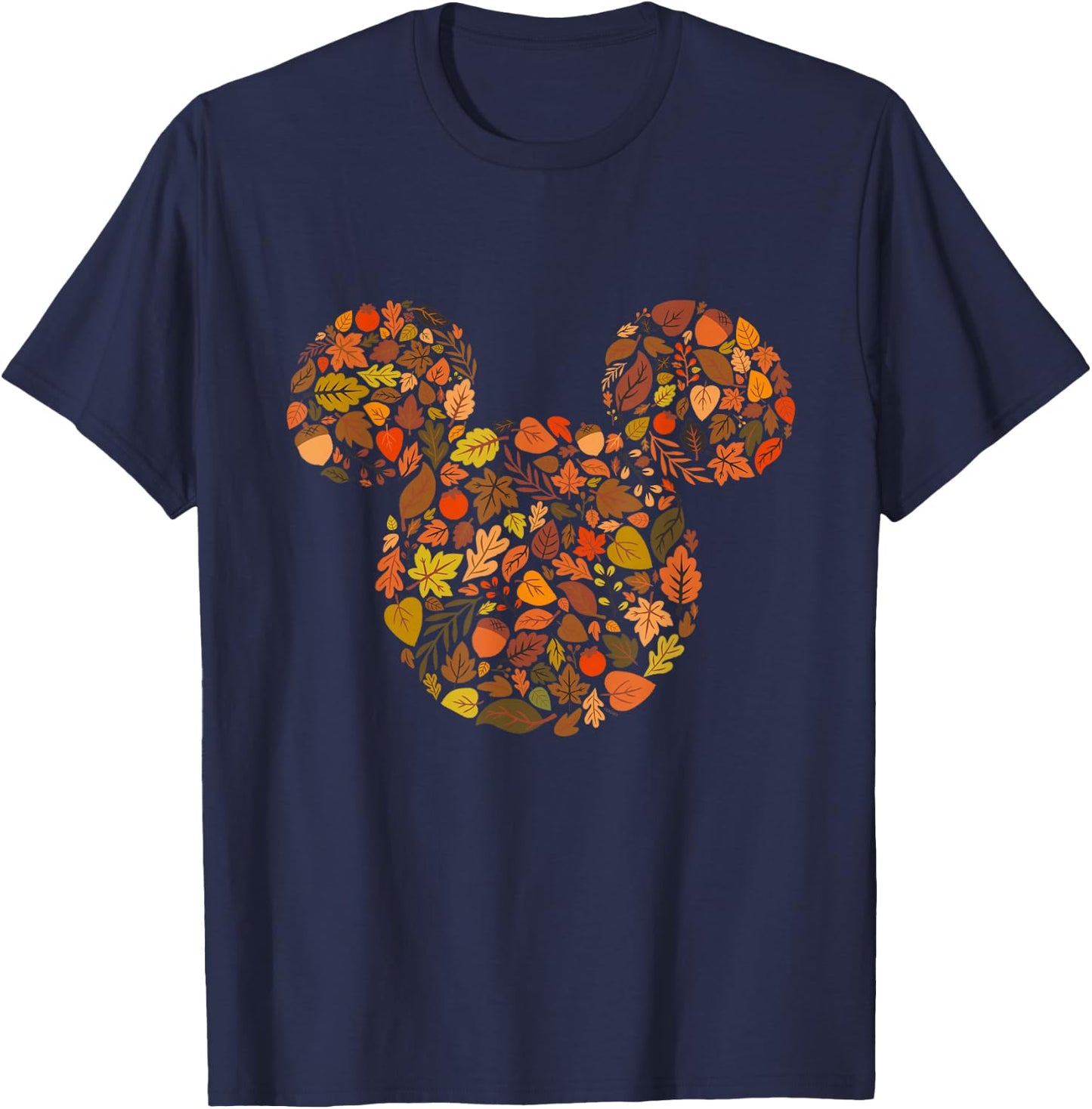 Disney Mickey Mouse Head and Ears Icon Fall Leaves T-Shirt - T-Shirt | Navy