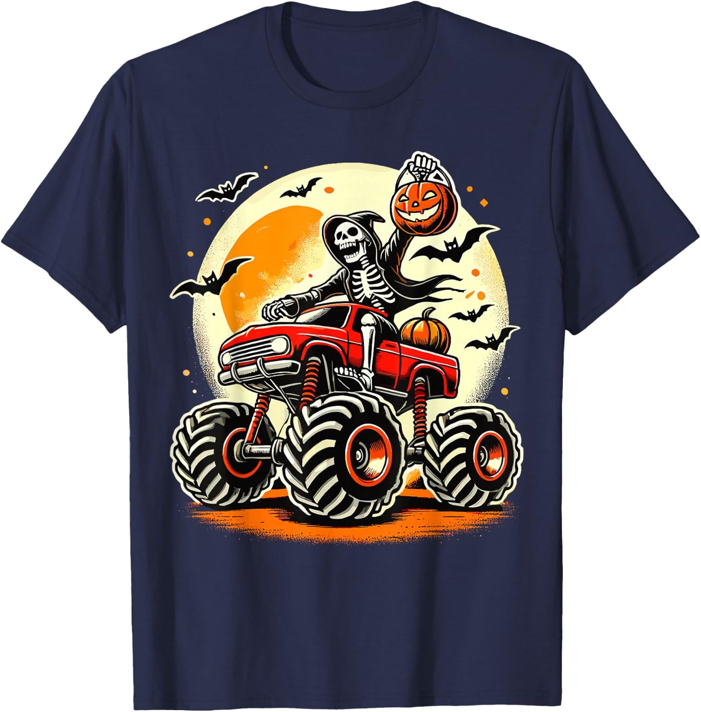 Monster Truck Lover Skeleton Halloween T-Shirt - T-Shirt | Navy
