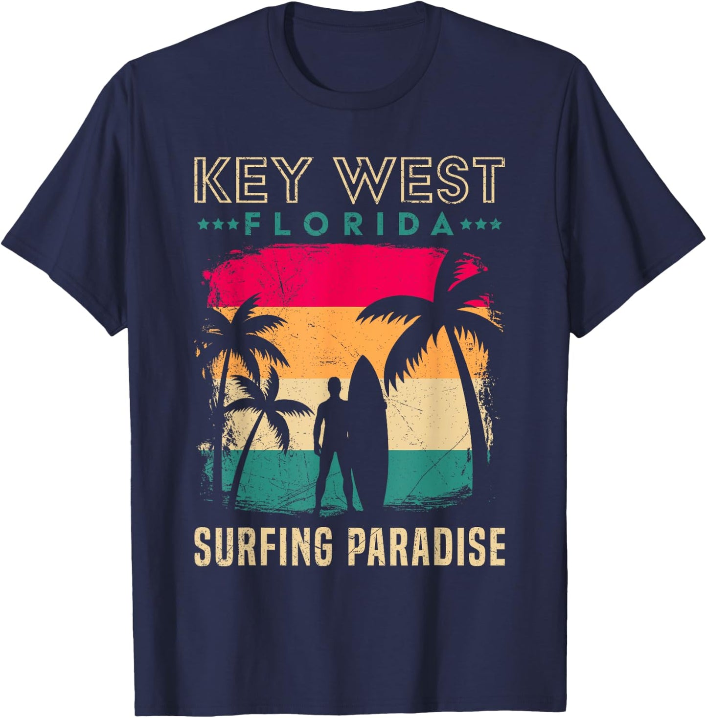 KEY-WEST FLORIDA SURFING PARADISE Vintage West Keys T-Shirt - T-Shirt | Navy