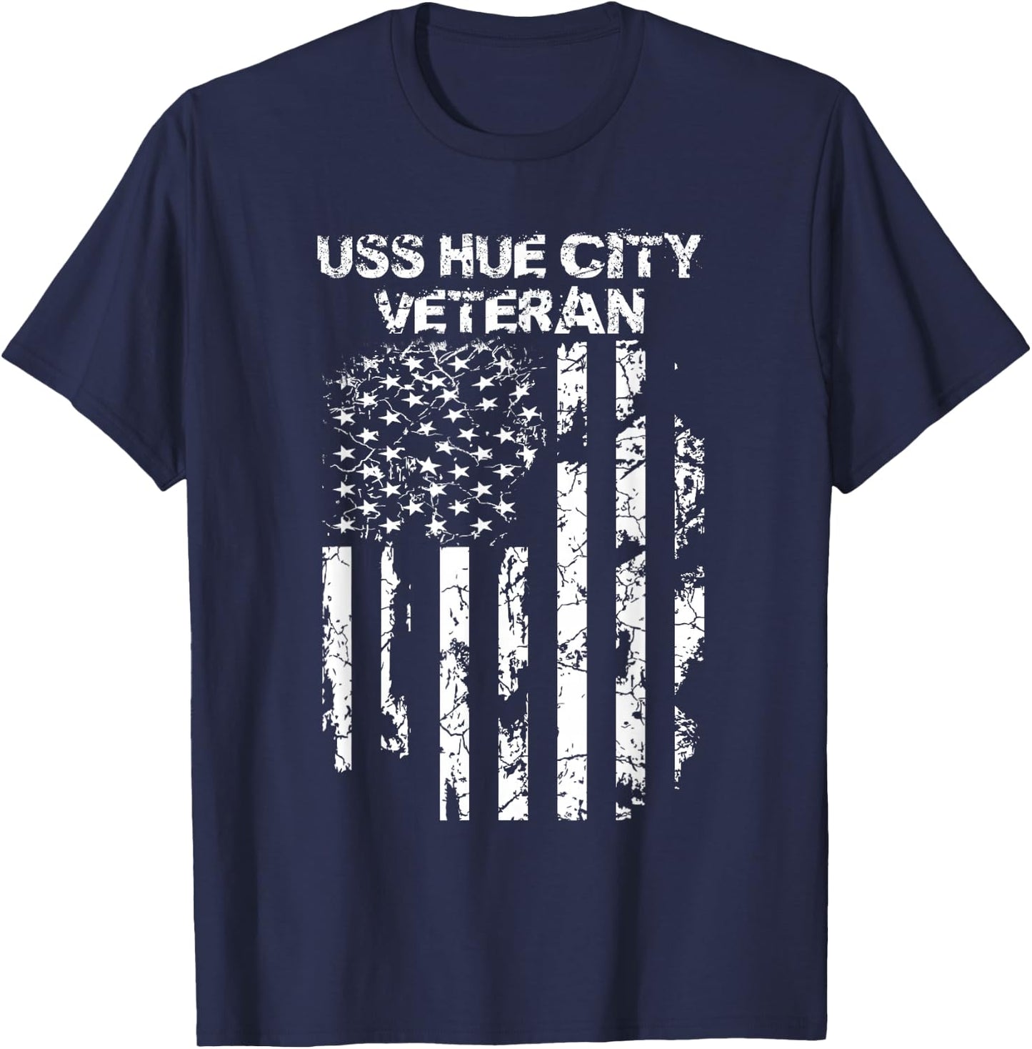 USS Hue City Military Veteran Distressed USA Flag T-Shirt - T-Shirt | Navy