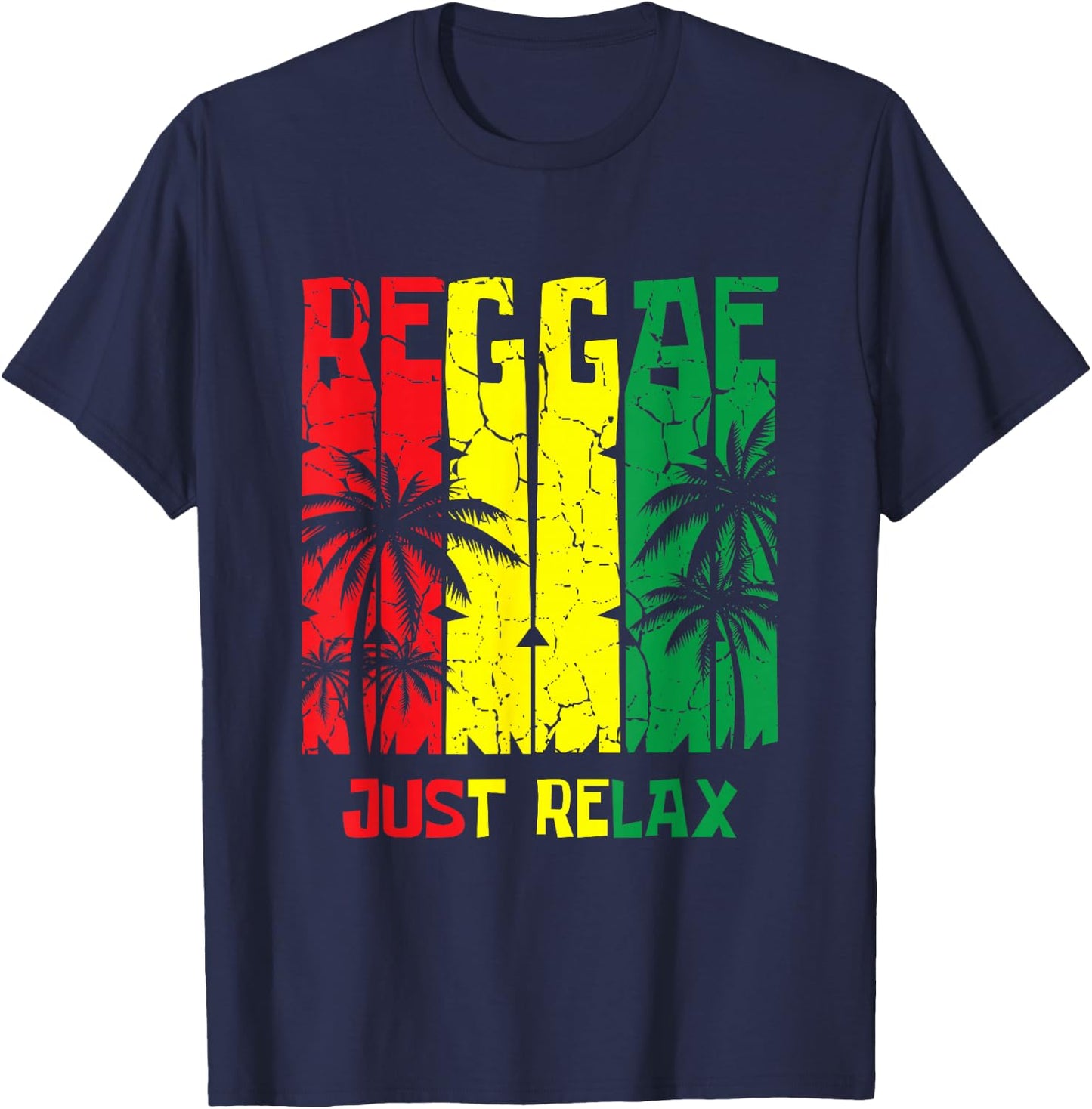 Reggae Jamaica Palm Trees Stoner Weed Smoker Relax T-Shirt - T-Shirt | Navy