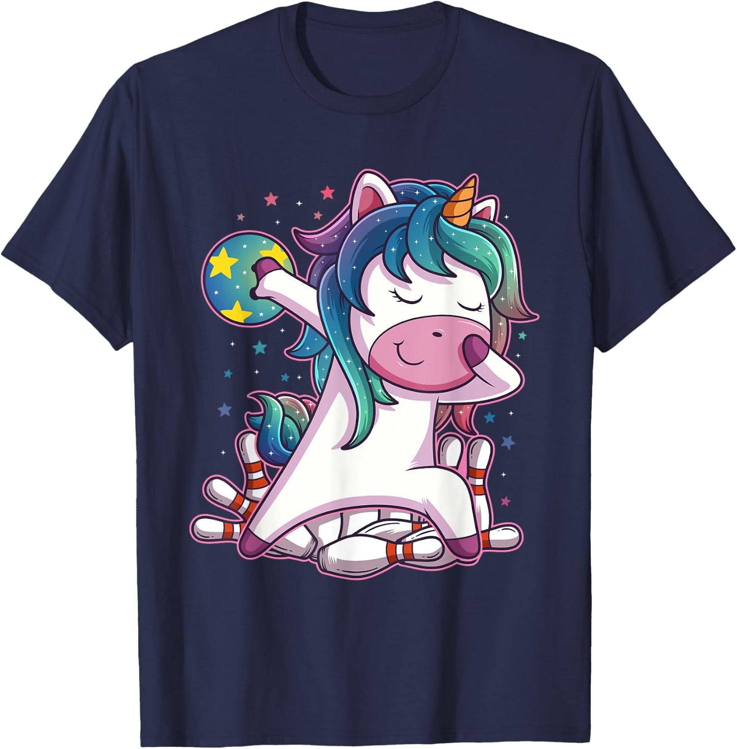Polka Dot Unicorn Bowling Birthday Party for Girls T-Shirt - T-Shirt | Navy