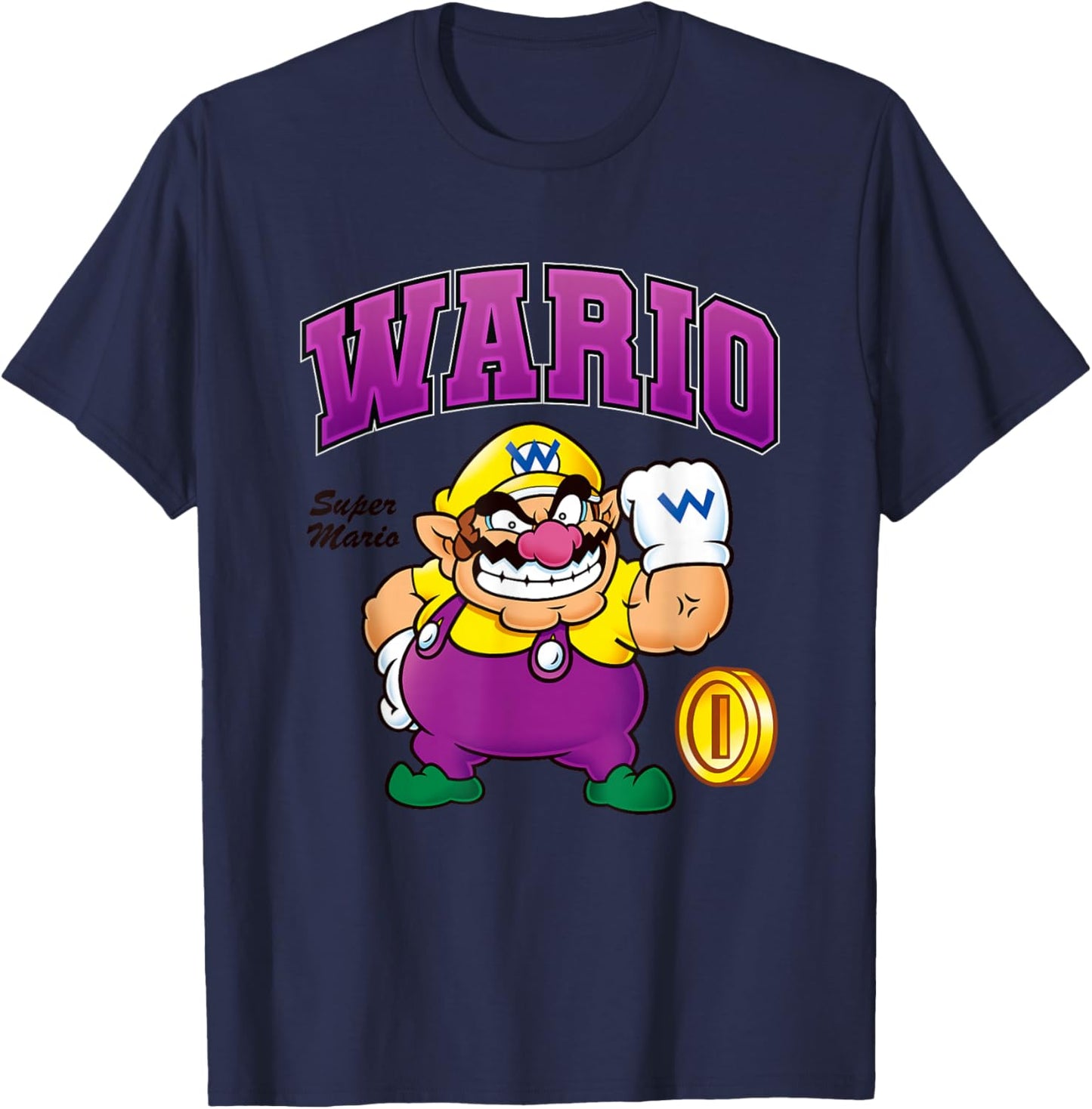 Super Mario Bros Wario Big Character Portrait T-Shirt - T-Shirt | Navy