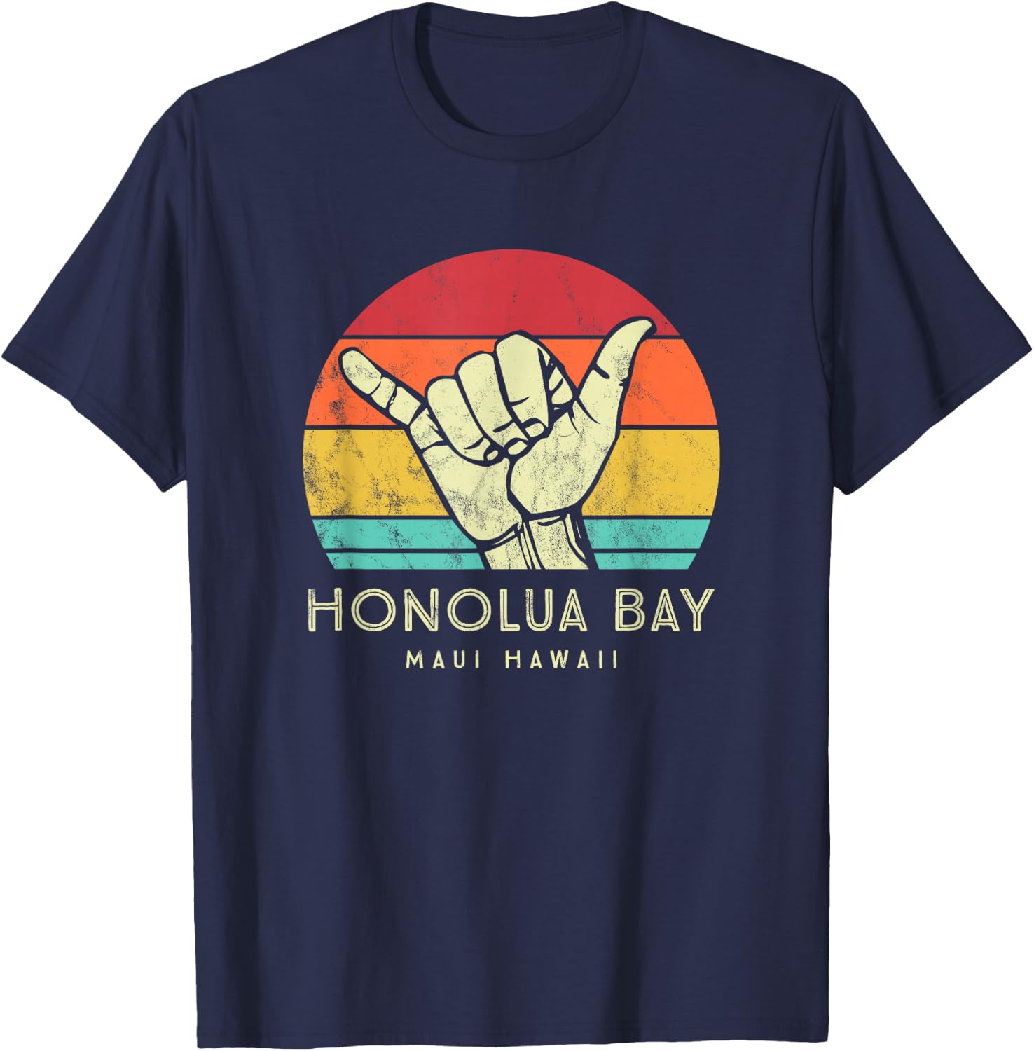 Honolua Bay Shaka. Surf hand retro hawaiian T-Shirt - T-Shirt | Navy
