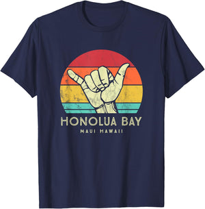 Honolua Bay Shaka. Surf hand retro hawaiian T-Shirt - T-Shirt | Navy