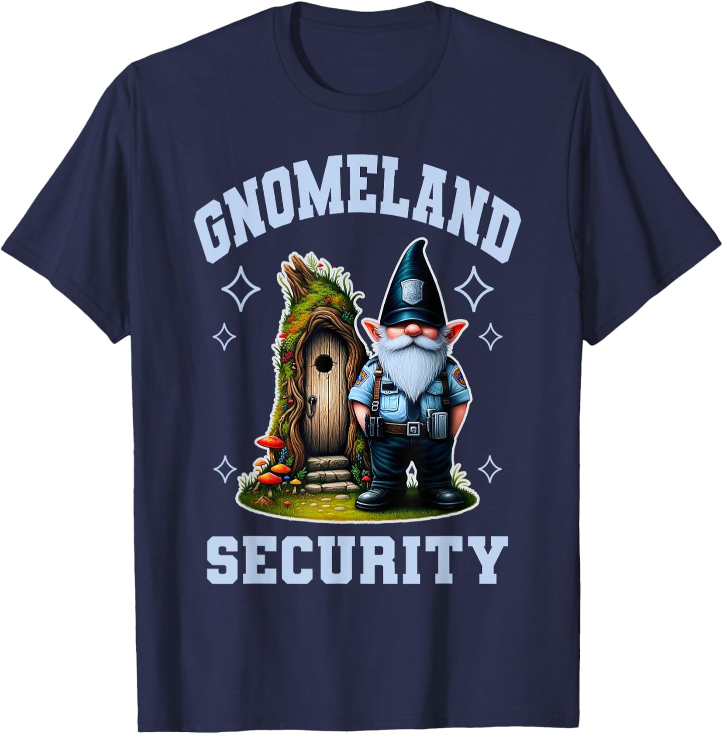 Funny Garden Gnome Gnomeland Security Graphic T-Shirt - T-Shirt | Navy