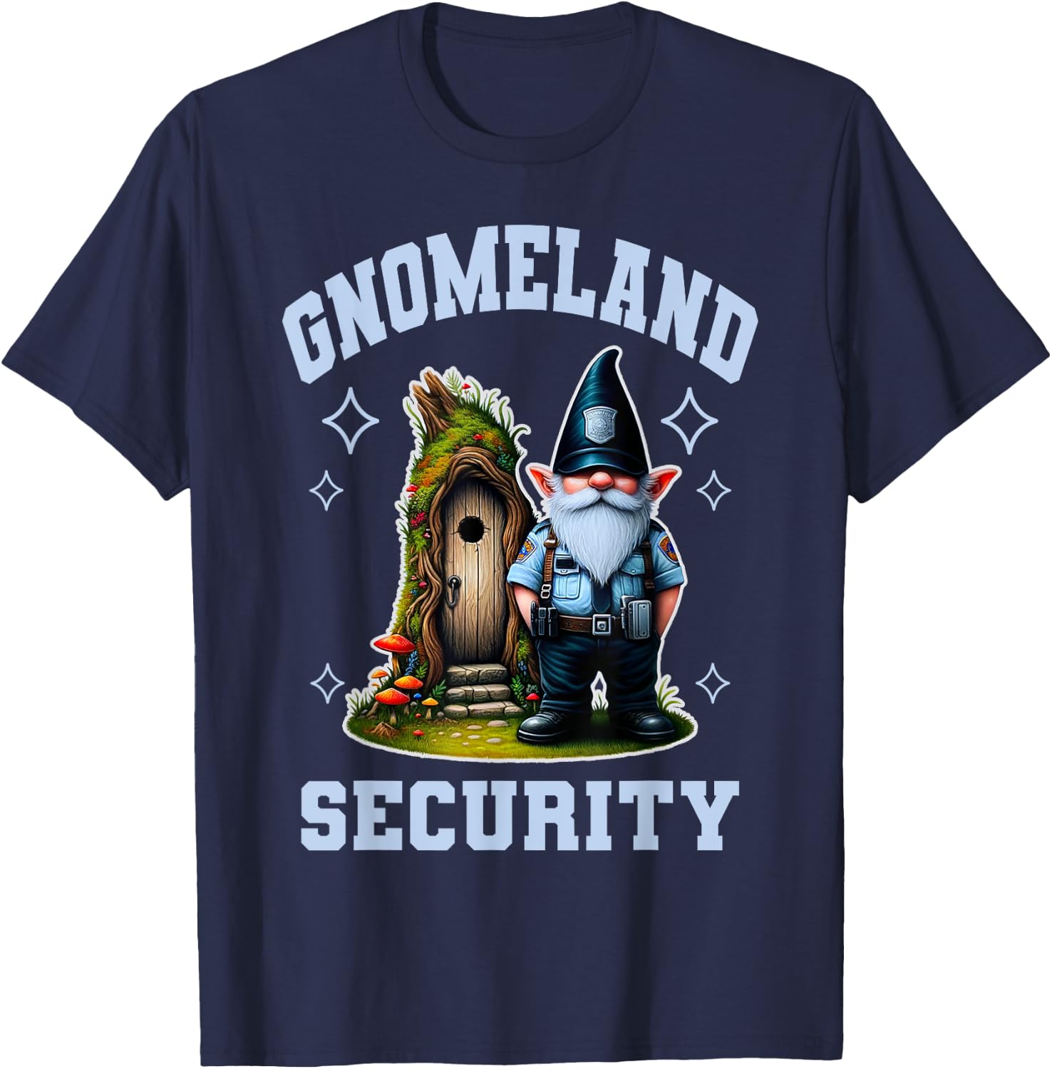 Funny Garden Gnome Gnomeland Security Graphic T-Shirt - T-Shirt | Navy