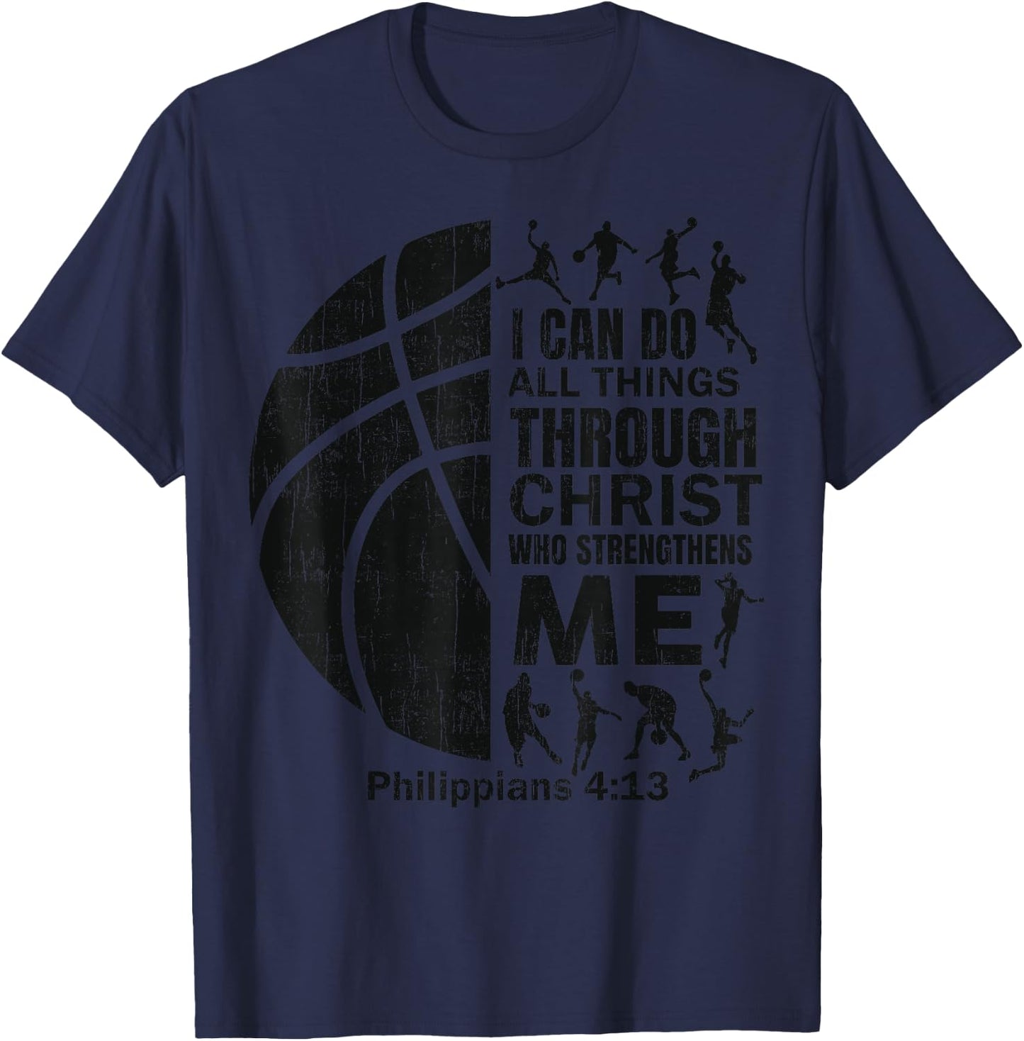 Basketball-Shirt Bible Verse Men Boys Kid Christian Christ T-Shirt - T-Shirt | Navy
