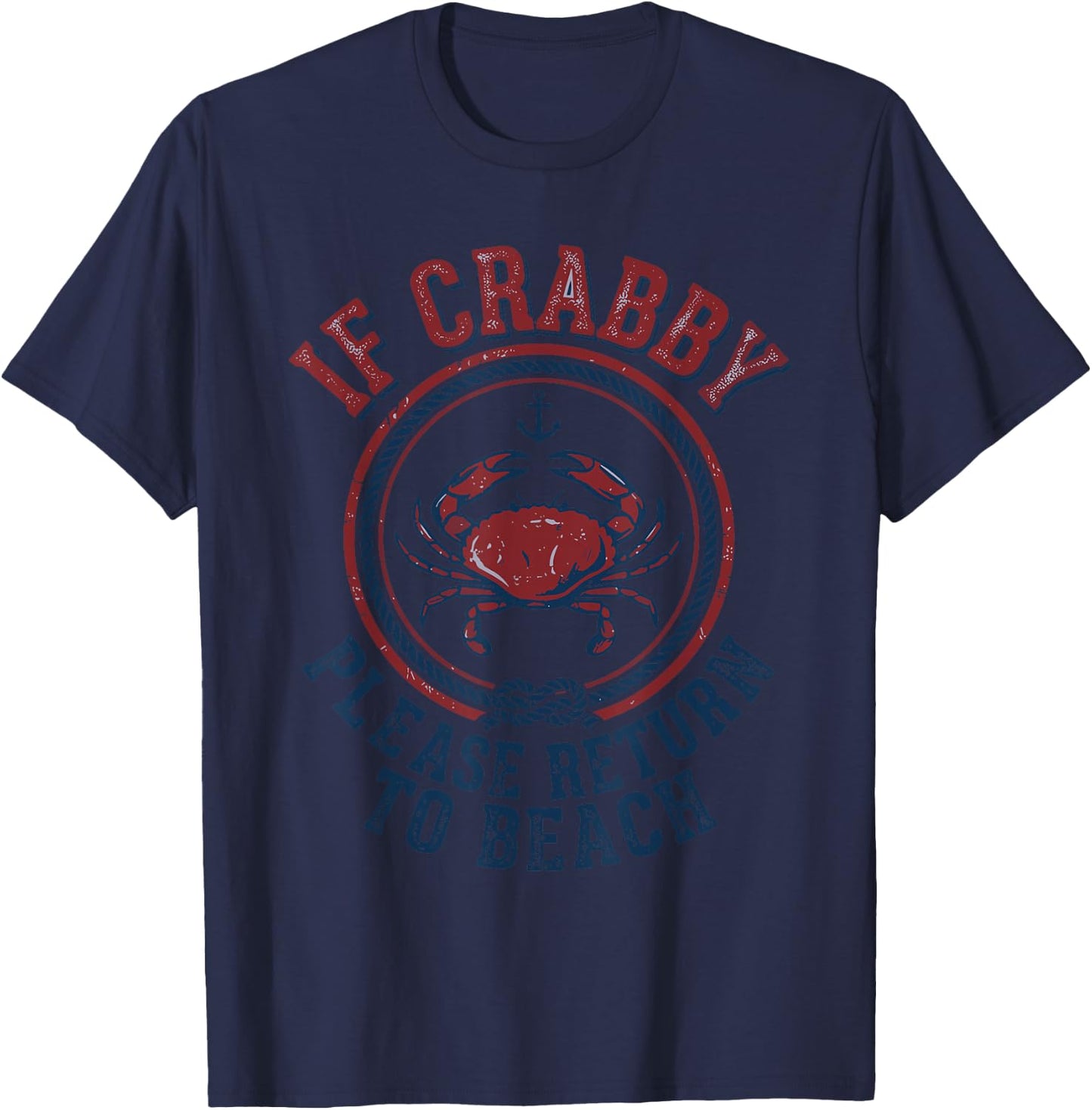 If Crabby Please Return to Beach Retro Crab Sunshine T-Shirt - T-Shirt | Navy