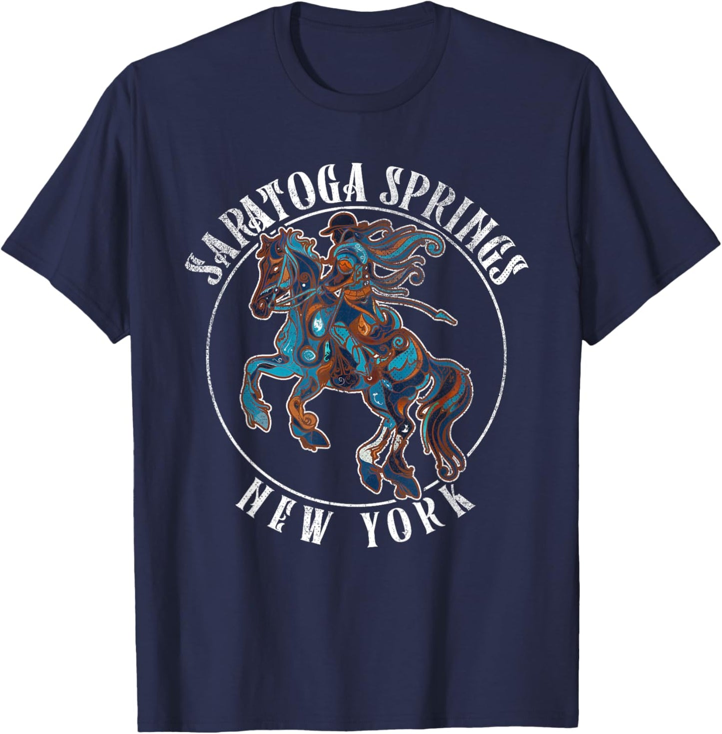 Saratoga Spring New York NY | Horse Race T-Shirt - T-Shirt | Navy