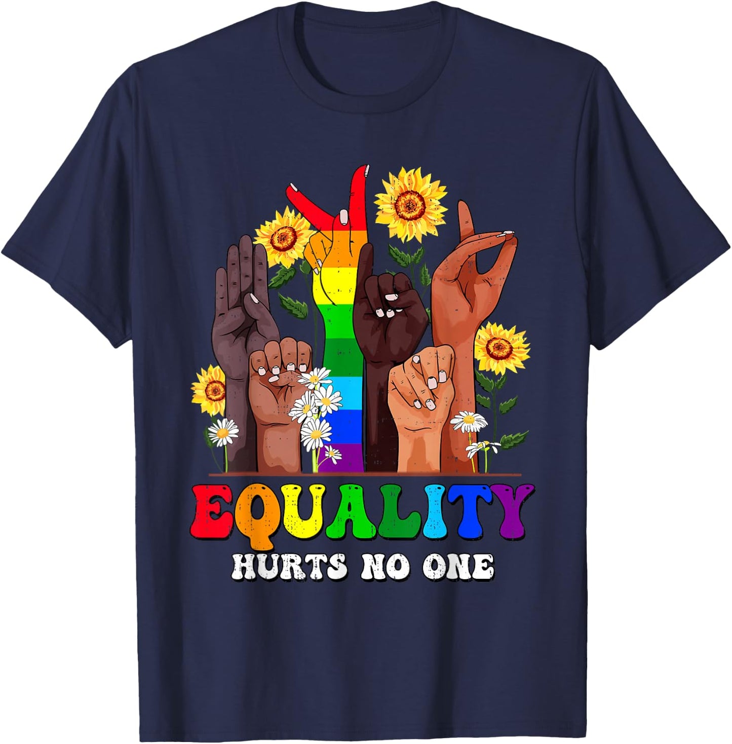 Equality Human Rights Rainbow LGBT Gay Pride Ally Men Women T-Shirt - T-Shirt | Navy