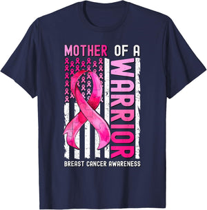 Mother Of A Warrior Breast Cancer USA Flag Awareness Pink T-Shirt - T-Shirt | Navy