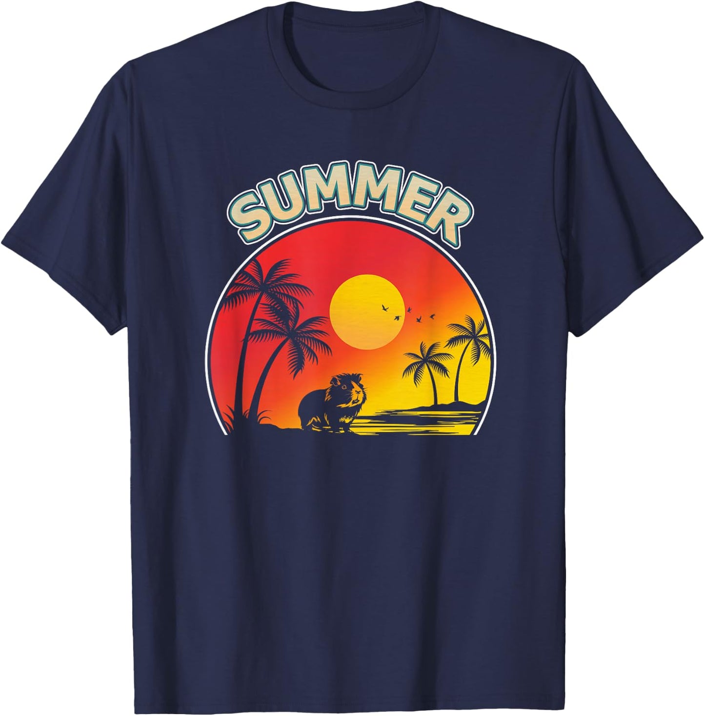 Palm Tree With Guinea Pig Beach Holiday Summer Vacation Women Kids T-Shirt - T-Shirt | Navy