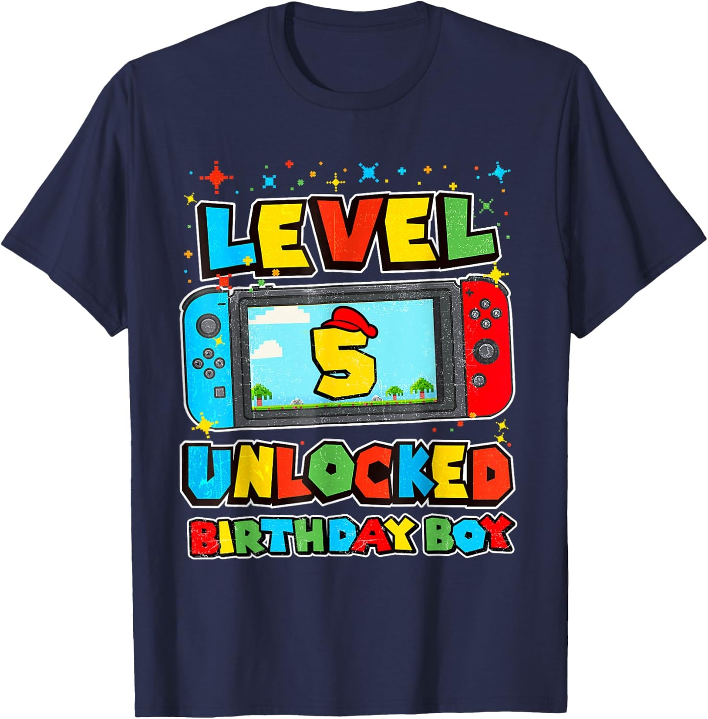 Level 5 Unlocked Birthday Boy Happy 5th Birthday Videos Game T-Shirt - T-Shirt | Navy