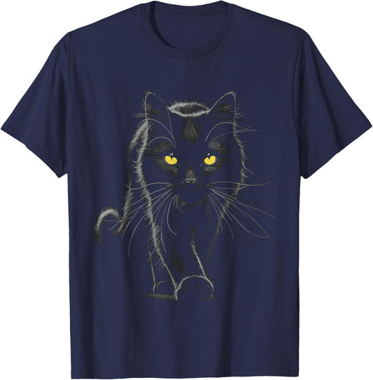 Black Cat Yellow Eyes Cats T-Shirt - T-Shirt | Navy