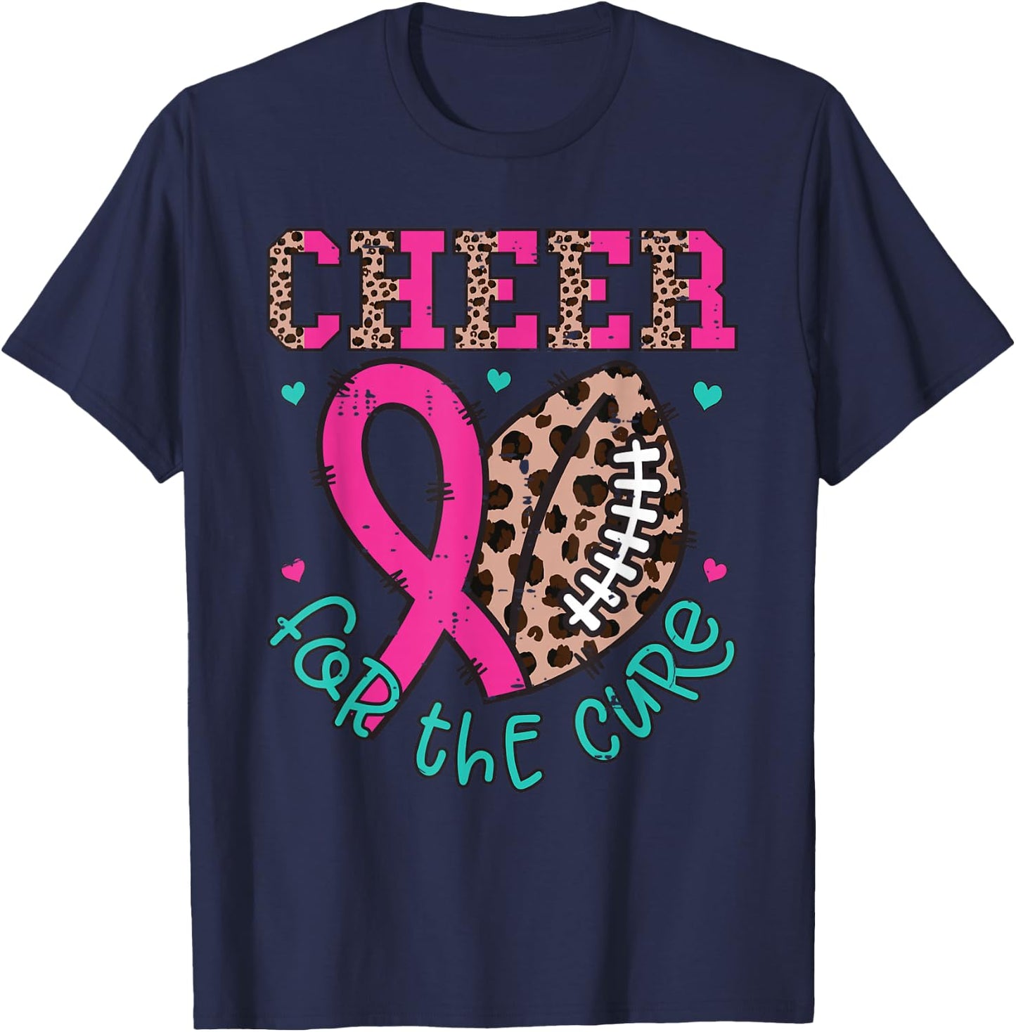 Cheer For The Cure American Football Breast Cancer Awareness T-Shirt - T-Shirt | Navy