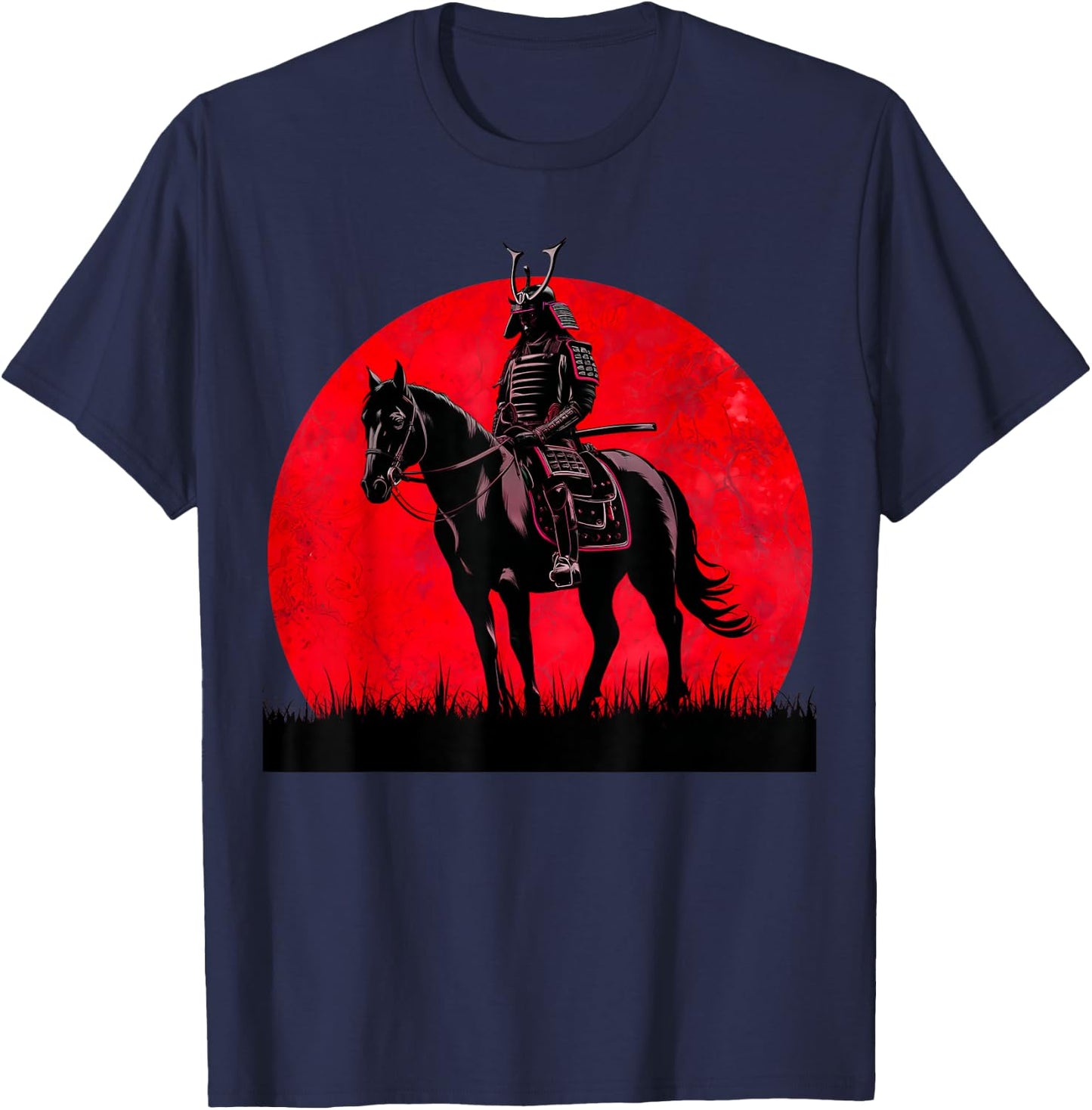 Japanese Samurai Warrior Riding Horse Sword Bushido Moon T-Shirt - T-Shirt | Navy
