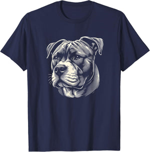 Pitbull Dog Face Art Design And Men T-Shirt - T-Shirt | Navy