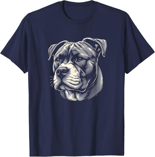 Pitbull Dog Face Art Design And Men T-Shirt - T-Shirt | Navy