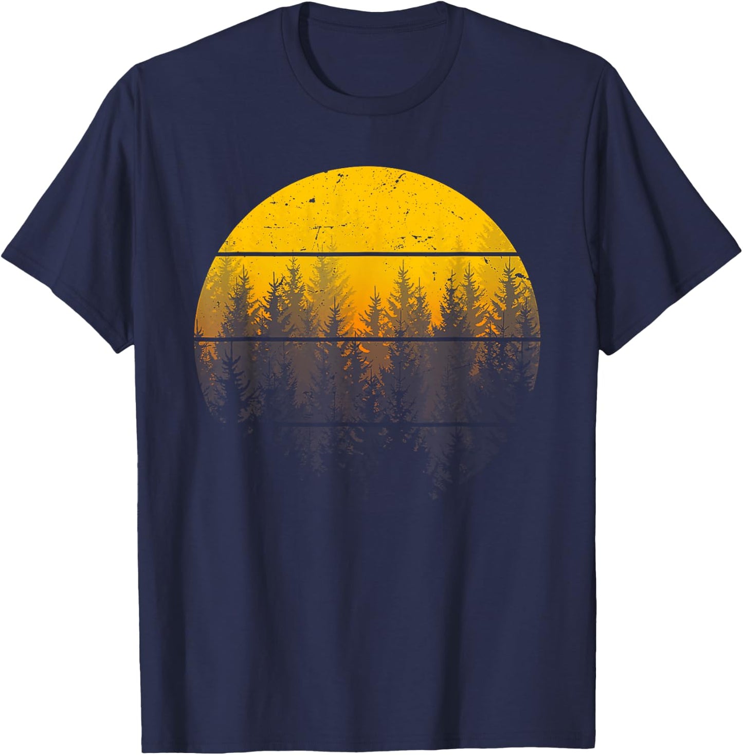 Retro Forest Trees Outdoors Nature Women Men Vintage Graphic T-Shirt - T-Shirt | Navy