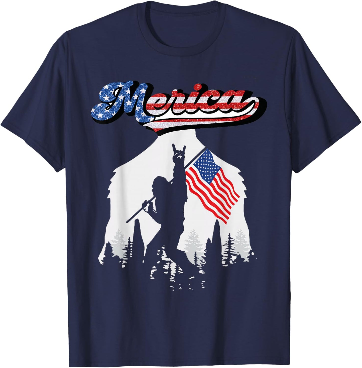 Bigfoot 4th of July American USA Flag Patriotic Men T-Shirt - T-Shirt | Navy