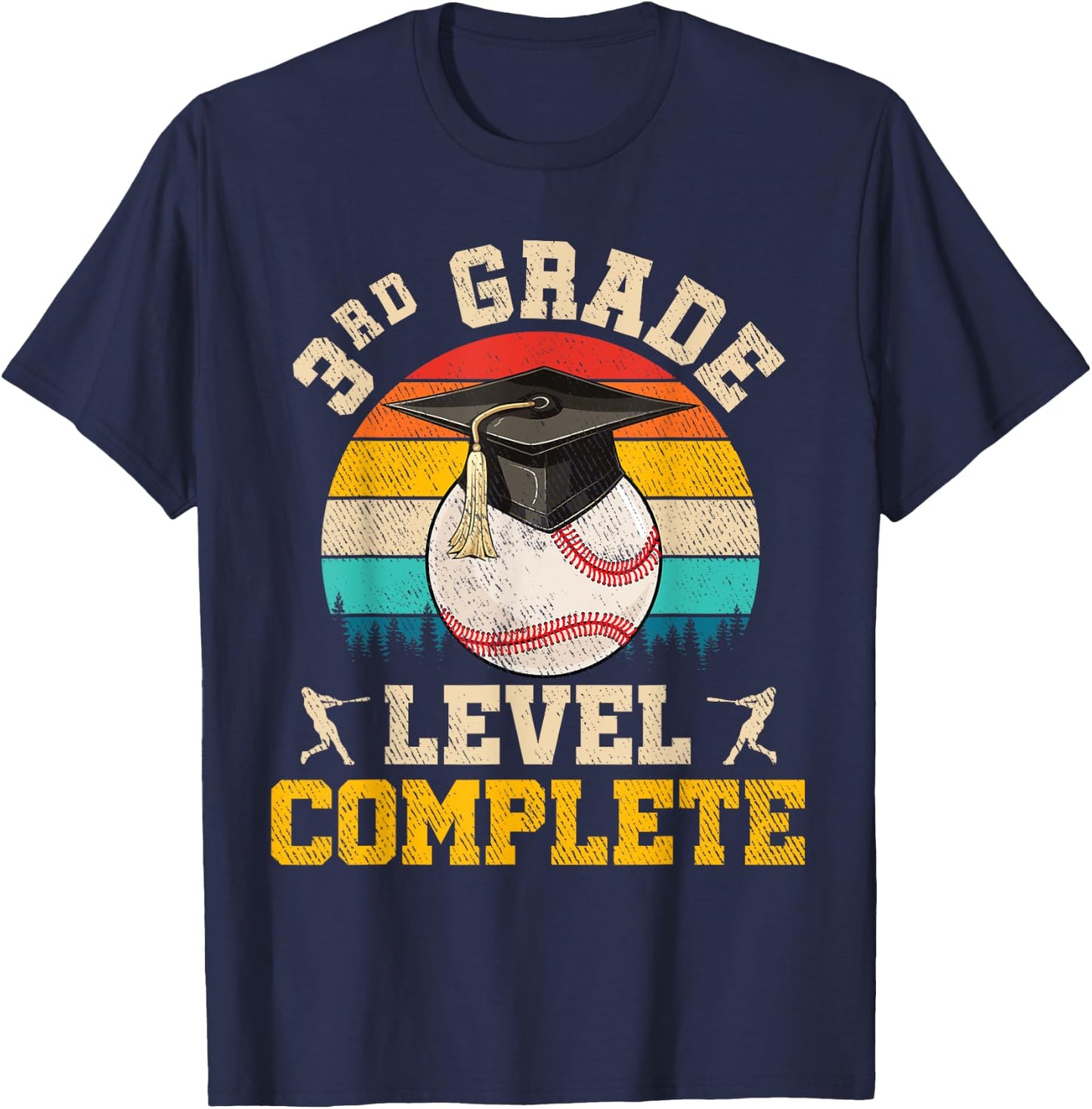 3rd Grade Level Complete Baseball Boy Last Day Of School T-Shirt - T-Shirt | Navy