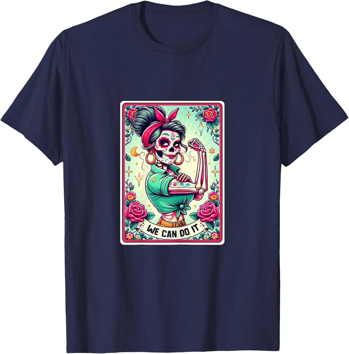 We Can Do it Rosie the Riveter, Skull Tarot Feminism T-Shirt - T-Shirt | Navy