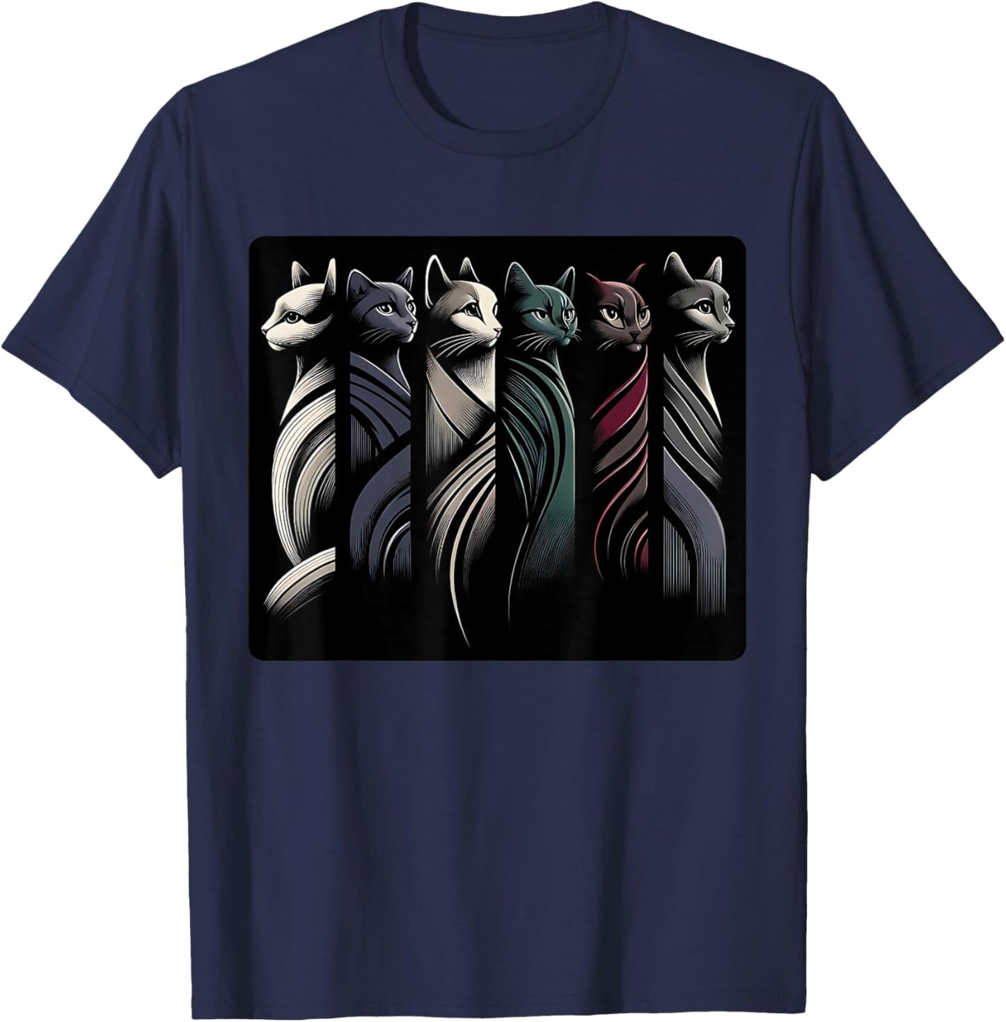 Cool Vintage Retro Mid-Century Long Neck Cats 50s 60s Style T-Shirt - T-Shirt | Navy