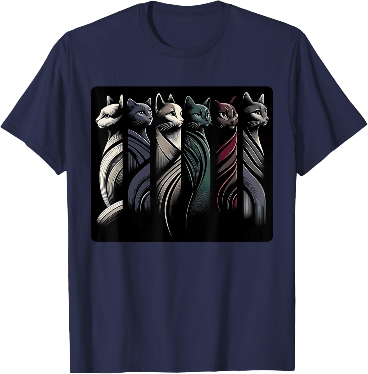 Cool Vintage Retro Mid-Century Long Neck Cats 50s 60s Style T-Shirt - T-Shirt | Navy