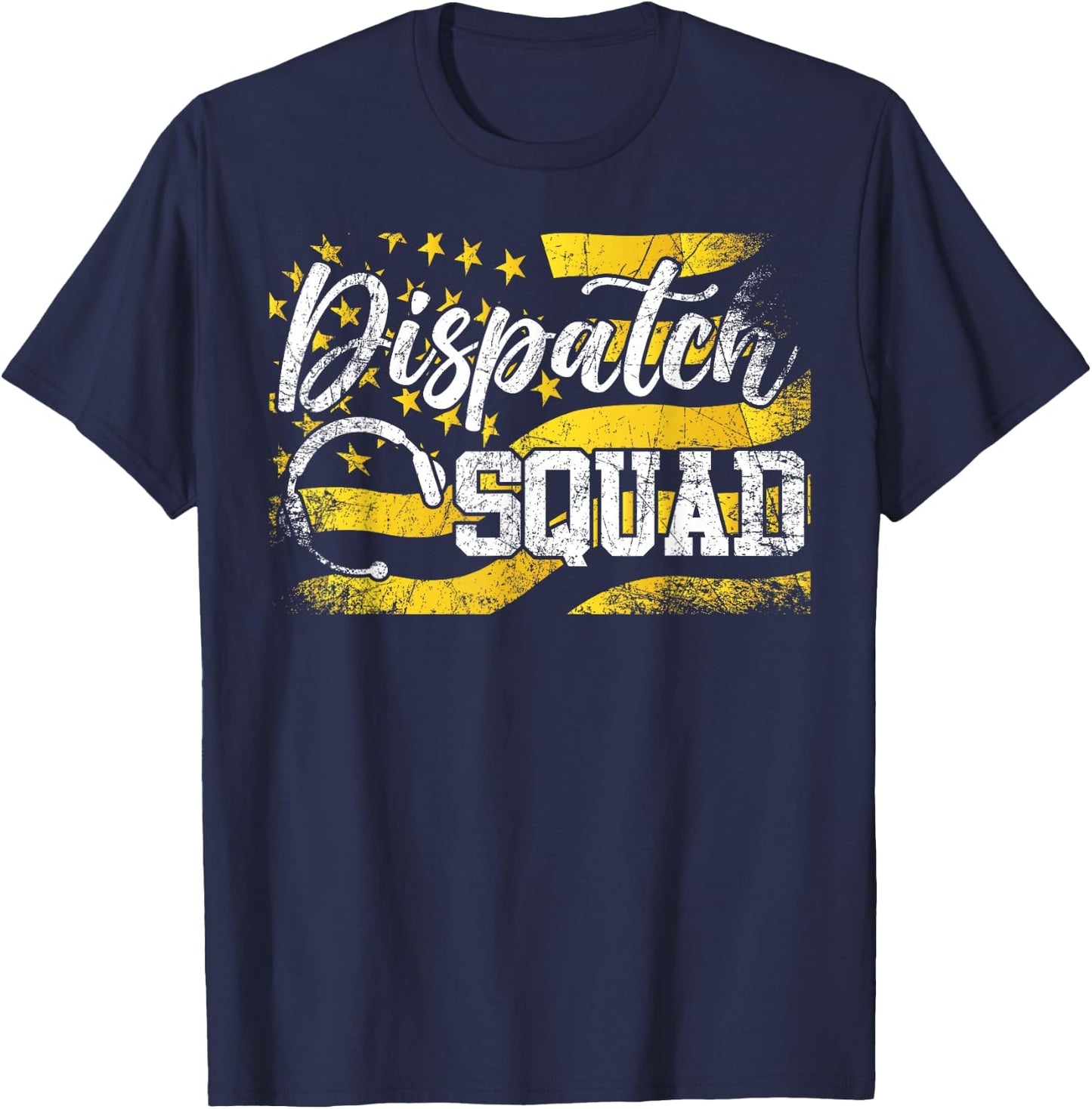911 Dispatcher Thin Gold Yellow Line American Flag Dispatch T-Shirt - T-Shirt | Navy