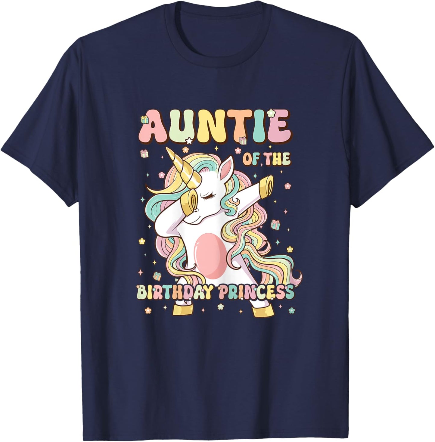 Auntie Of The Birthday Princess Unicorn Birthday Girl T-Shirt - T-Shirt | Navy