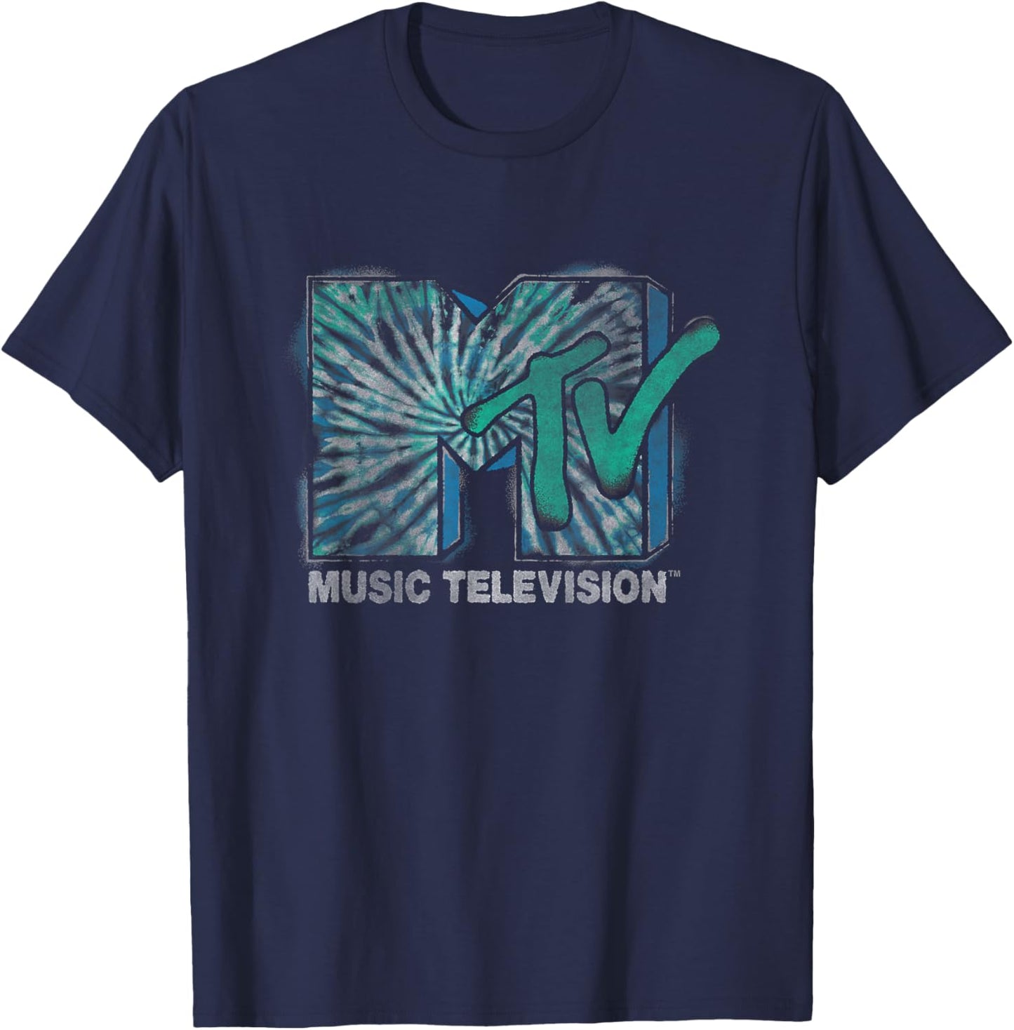 MTV Blue Green Tie Dyed I Want My MTV Front & Back T-Shirt - T-Shirt | Navy