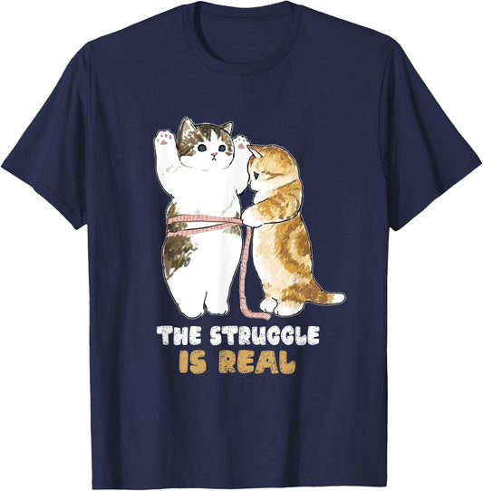 Cats The Struggle is Real Gym Fitness Funny Cat Training Women T-Shirt - T-Shirt | Navy