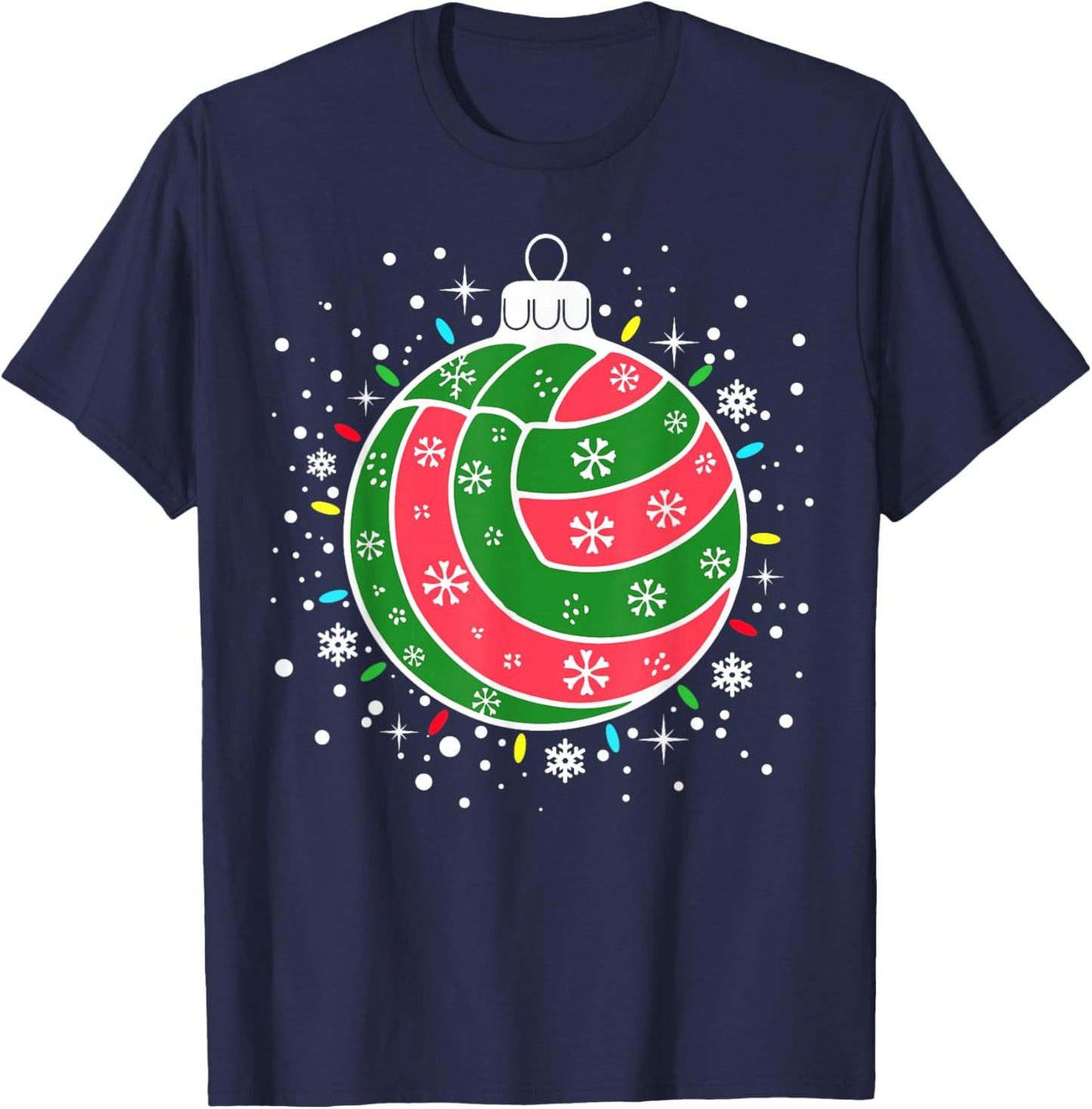 Volleyball Player Xmas Lights Sport Volleyball Christmas T-Shirt - T-Shirt | Navy