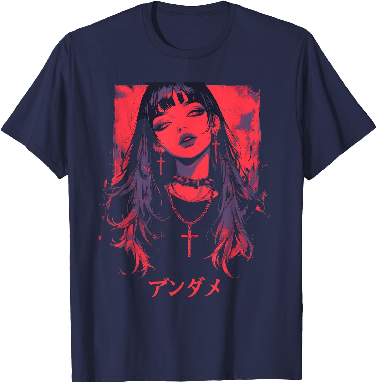 Gothic Anime Demon Waifu Cute Japan Manga Vaporware Retro T-Shirt - T-Shirt | Navy
