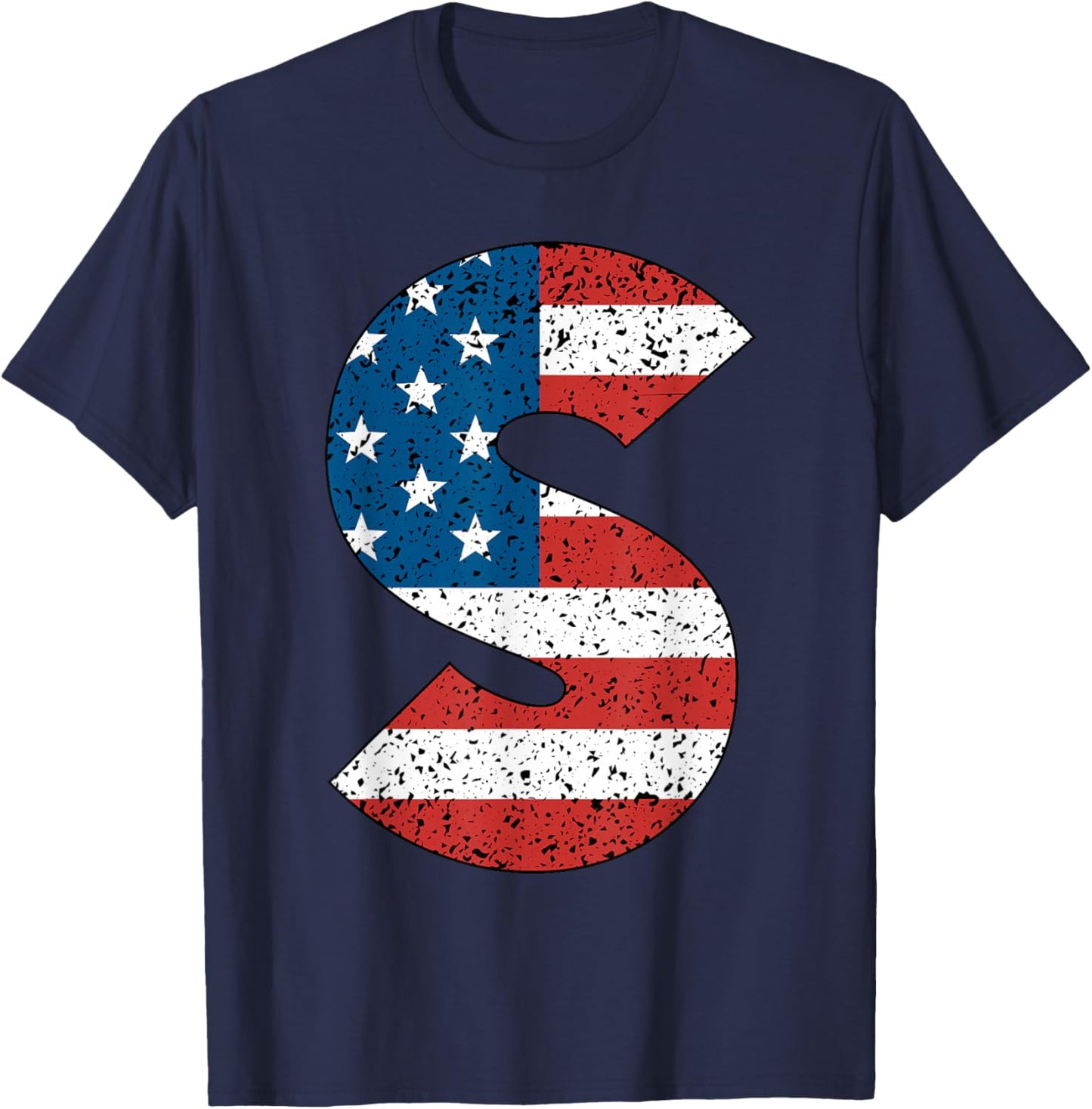 Letter S USA Flag Matching 4th of July Family Red White Blue T-Shirt - T-Shirt | Navy