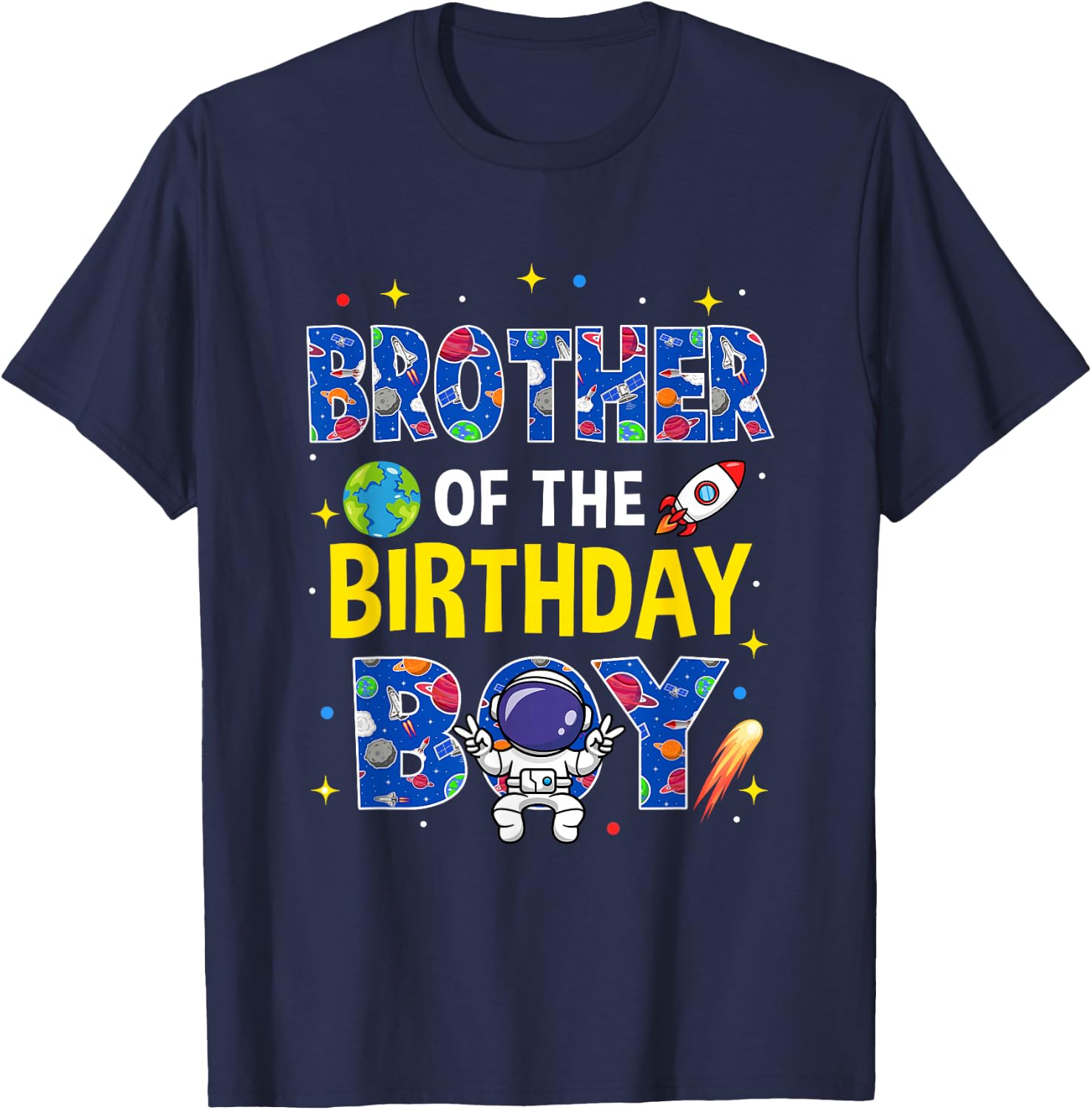 Brother of The Birthday Boy Space Astronaut Family Birthday T-Shirt - T-Shirt | Navy