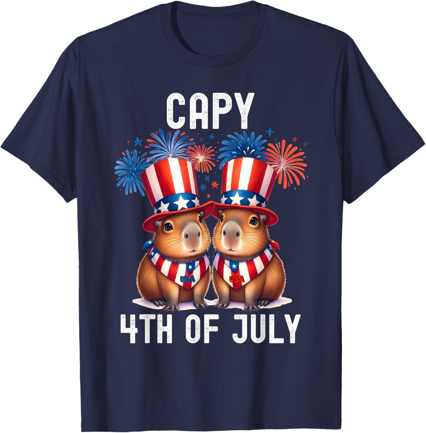 Capy 4th Of July Funny Capybara Patriotic American Flag Kids T-Shirt - T-Shirt | Navy