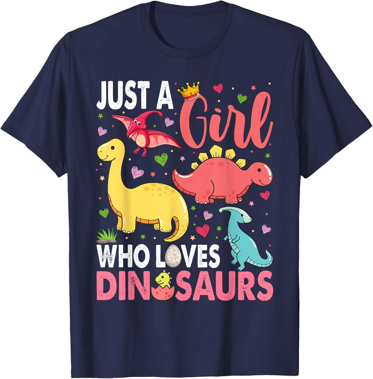 Just a Girl Who Loves Dinosaurs Kid Teen Toddlers Women Dino T-Shirt - T-Shirt | Navy