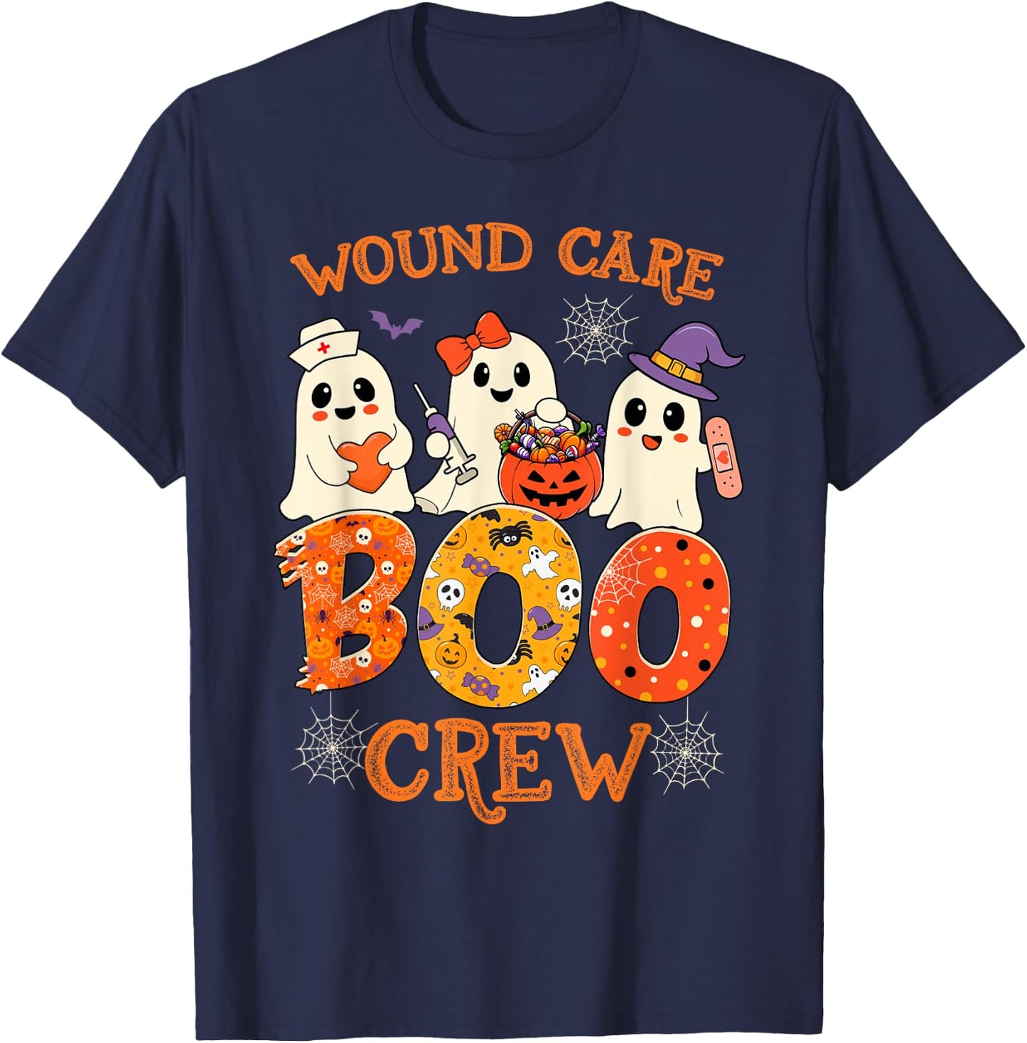 Wound Care Boo Crew Funny Nurse Halloween Spooky Costume T-Shirt - T-Shirt | Navy