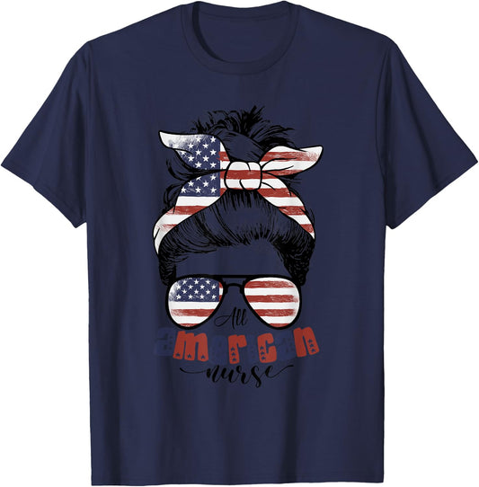 All American Nurse For Memorial Day and 4th of July Women Men T-Shirt - T-Shirt | Navy