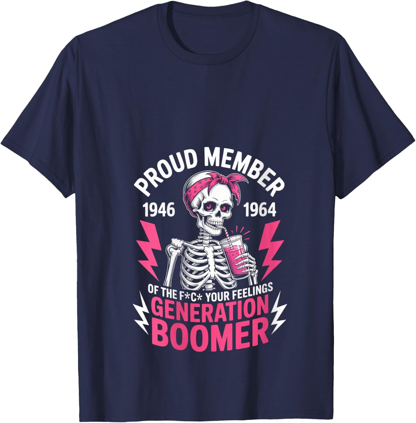 Proud Member Of Baby Boomer Humor Boomer Funny Boomer V-Neck T-Shirt - T-Shirt | Navy