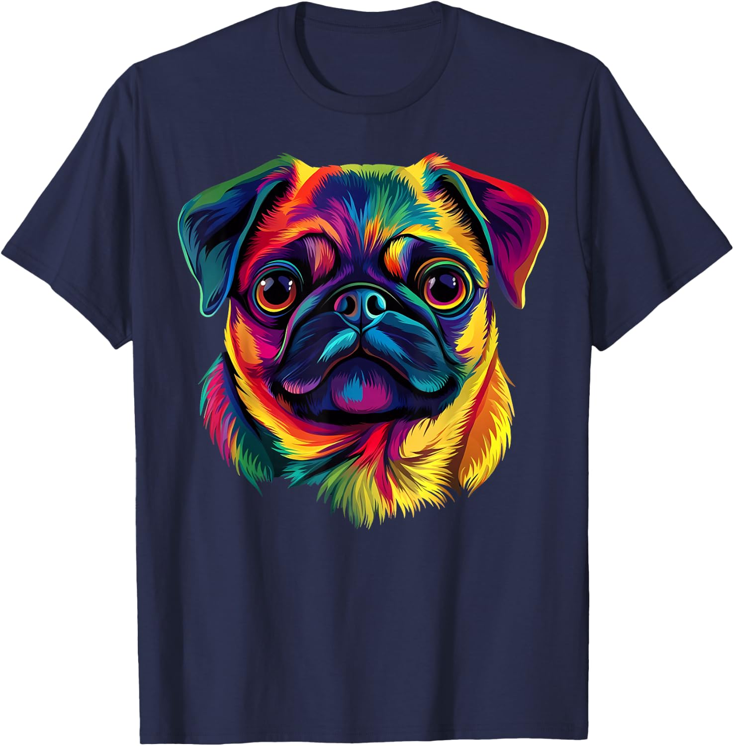 Pug Lover Cute Colorful Puppy Dog Face Women T-Shirt - T-Shirt | Navy