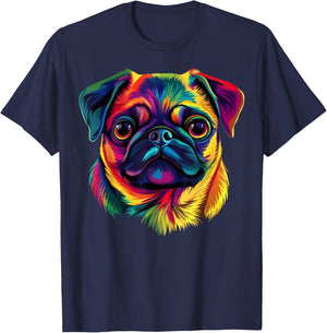 Pug Lover Cute Colorful Puppy Dog Face Women T-Shirt - T-Shirt | Navy