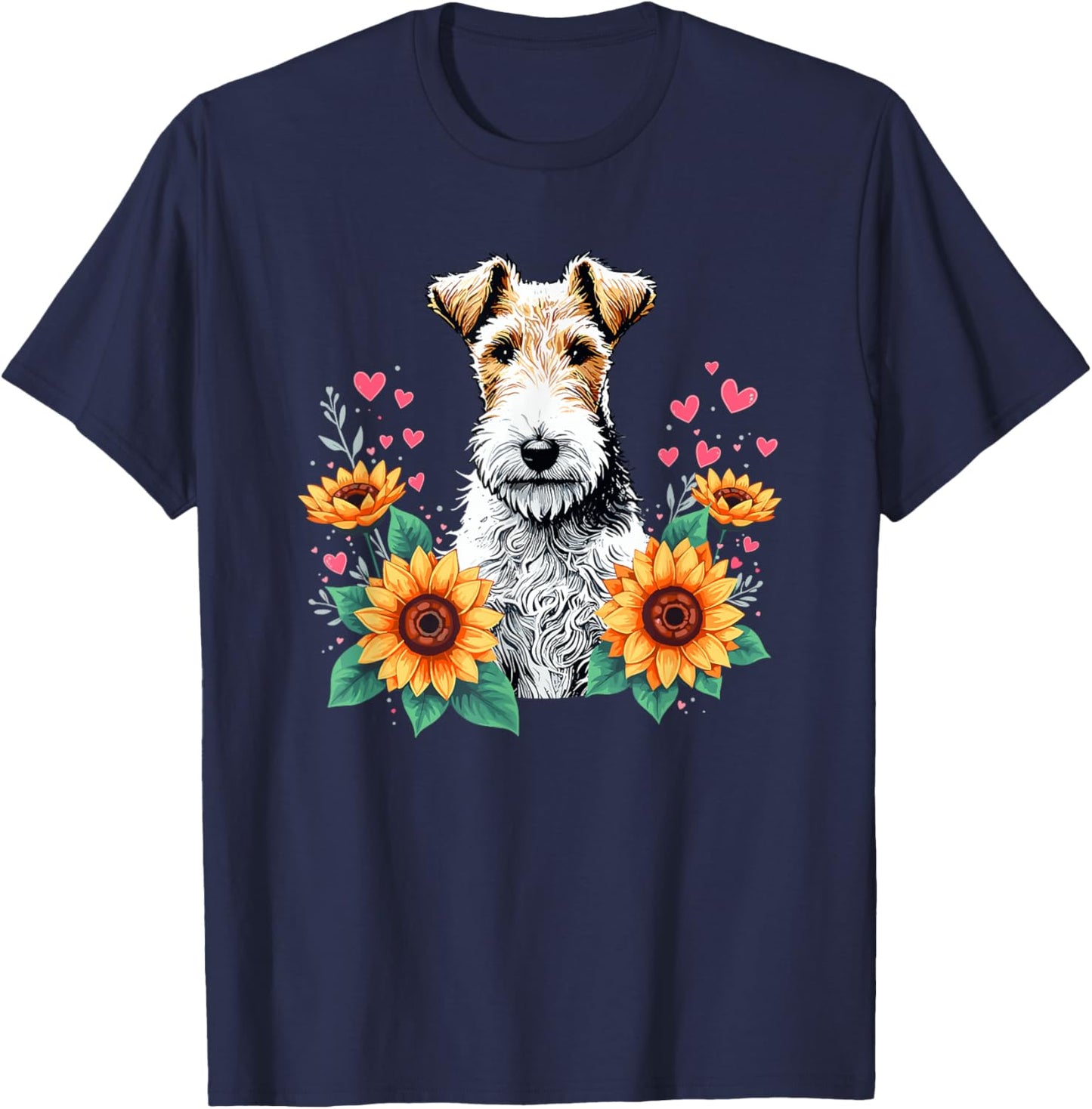 Sunflowers Wire Fox Terrier T-Shirt - T-Shirt | Navy
