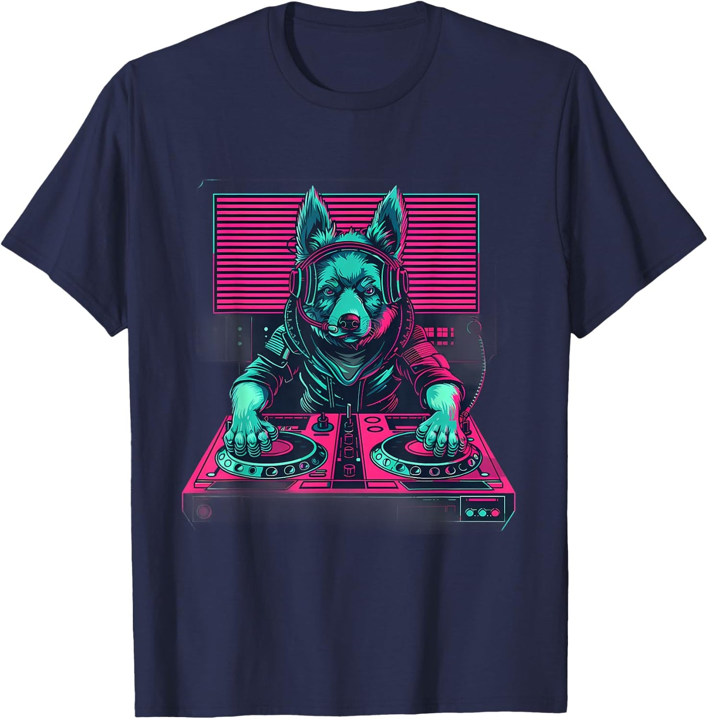 Dog Music DJ Techno Turntable DJ Dog Artwork EDM Beatmaker T-Shirt - T-Shirt | Navy