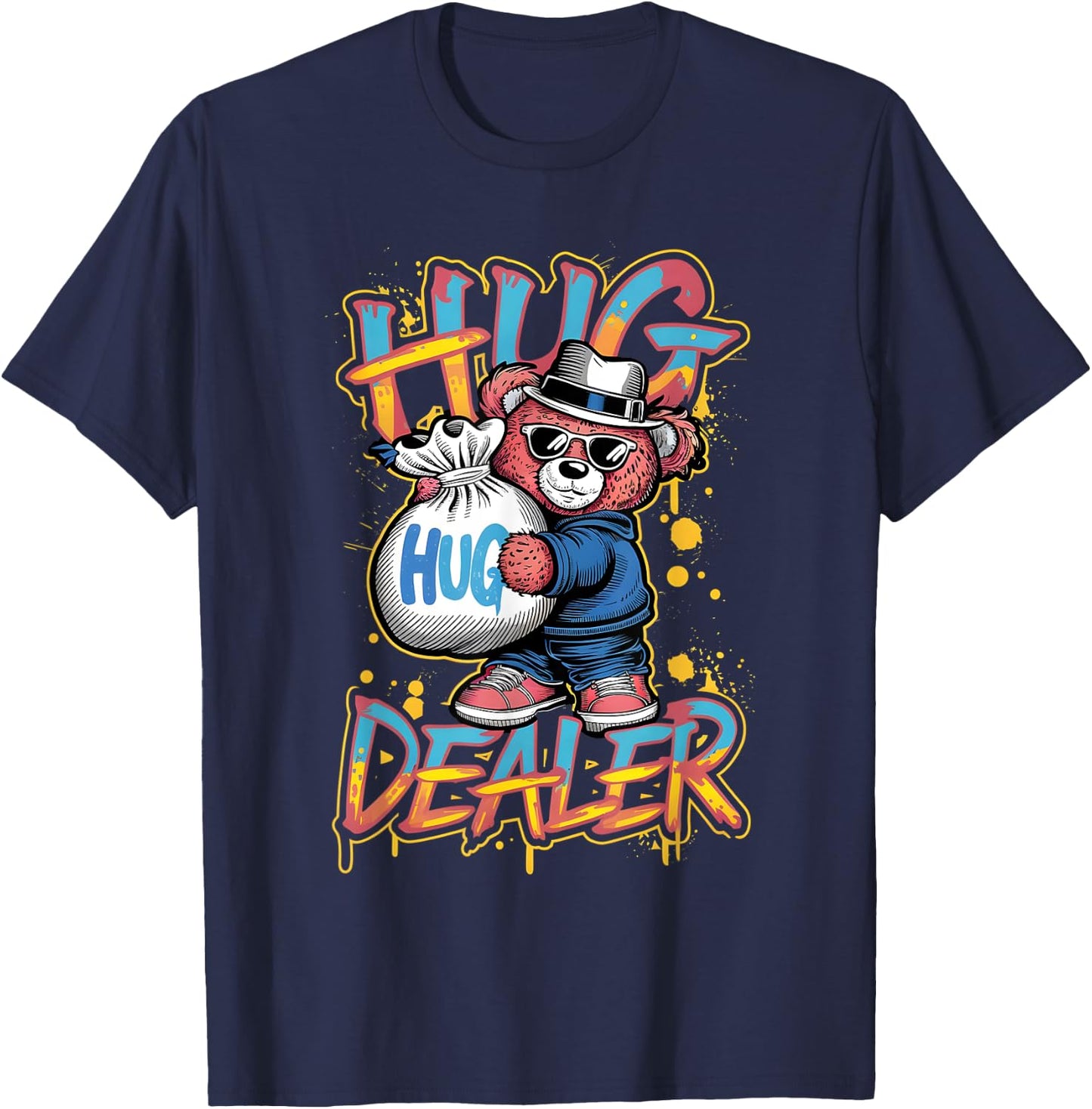 Cool Gangster Teddy Bear as Hug Dealer for Smile & Fun T-Shirt - T-Shirt | Navy