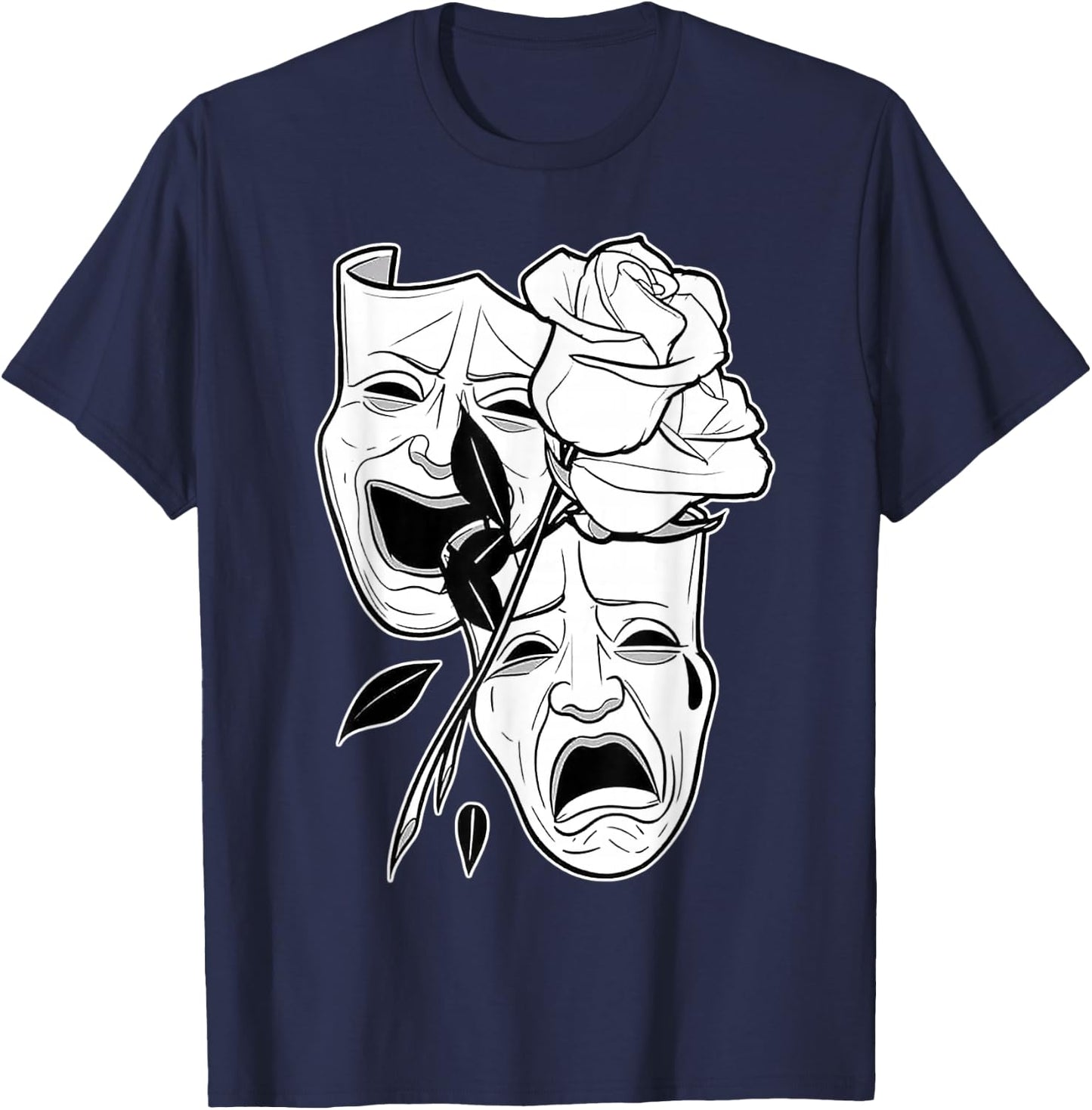 Laugh Now Cry Later Rose Blackwork Minimal Chicano Flash T-Shirt - T-Shirt | Navy