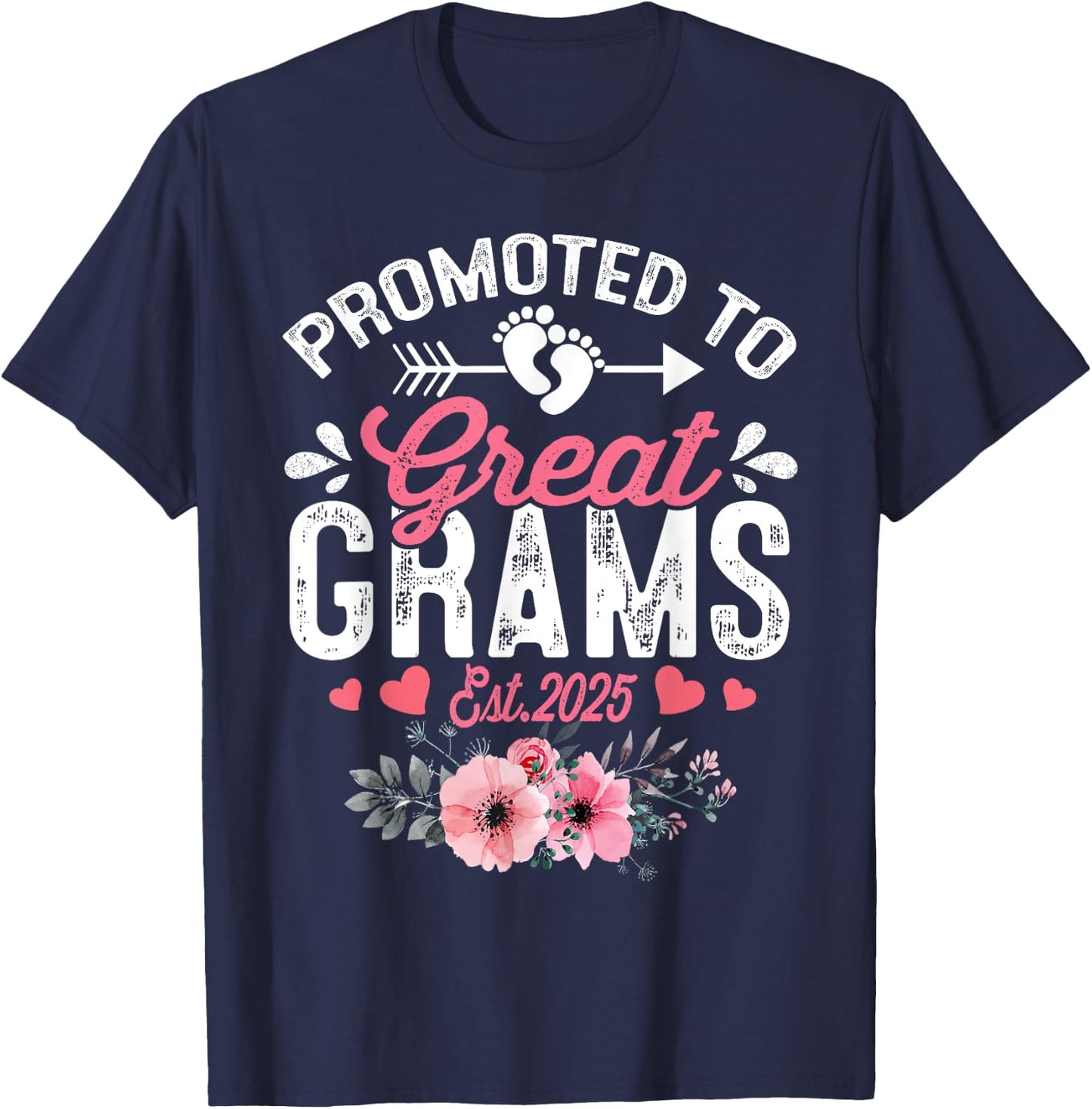 Promoted To Great Grams Est 2025 First Time Grams Floral T-Shirt - T-Shirt | Navy
