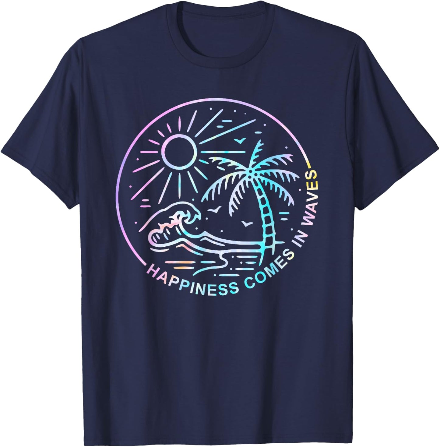 Happiness Comes In Tie Dye Waves Summer Matching Vacation Men Women T-Shirt - T-Shirt | Navy